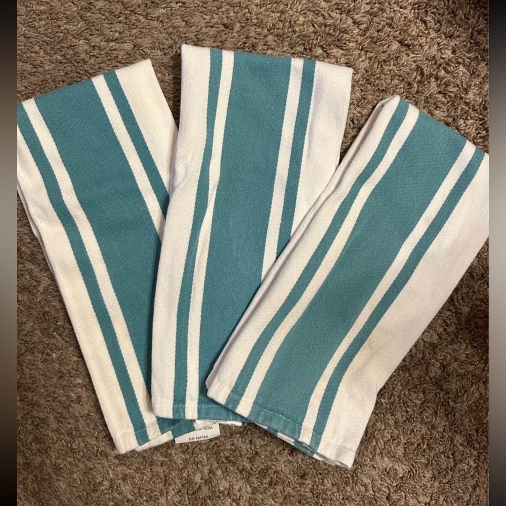 Teal and White Striped Kitchen Towels (set of 3)